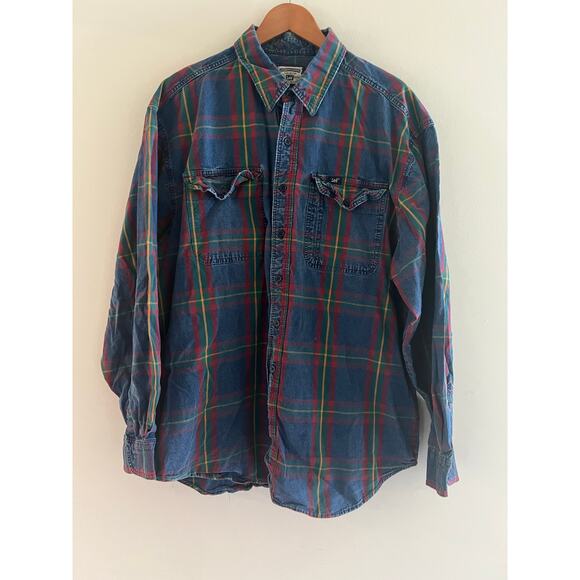 Vintage Lee 100% Cotton Casual Button Down Blue Green Plaid Size XL JL - Picture 1 of 9